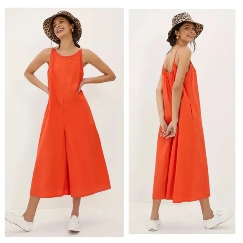 Anthropologie Bright Orange Wide-Leg Cropped Jumpsuit